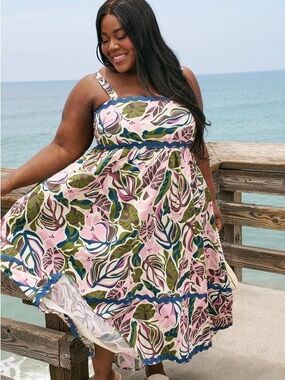 Torrid Belle Isle Maxi Babydoll Poplin Dress in Jungle Toile Print